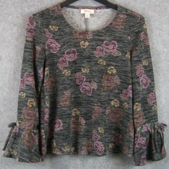 Style & Co Printed Lantern Sleeve Top Black Floral Size PP NWT - Picture 6 of 8